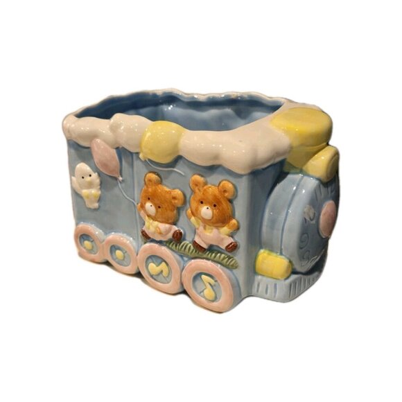 Vintage LUV Imports Baby Train Planter Blue Bears Balloons Japan Room Decor - Picture 2 of 5